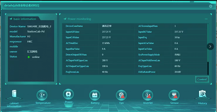 Communication site energy cabinet management system
