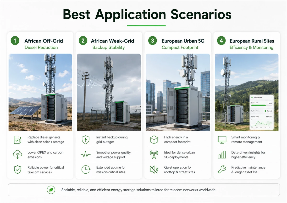 Best application scenarios for outdoor blade lithium batteries in African and European telecom sites